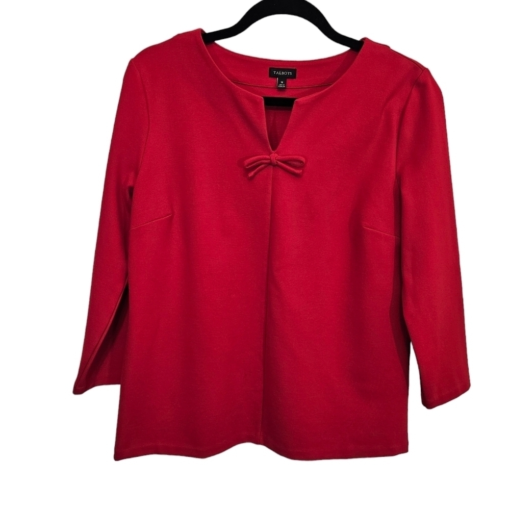 Talbots Medium Stretchy Red Tailored Thick Jersey Blouse Ribbon